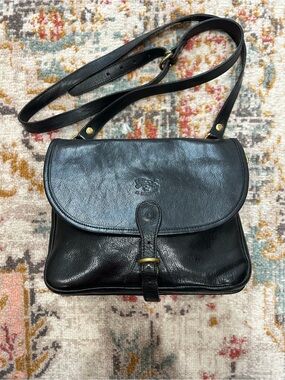 Black Leather Shoulder Bag with Classic Logo Emboss